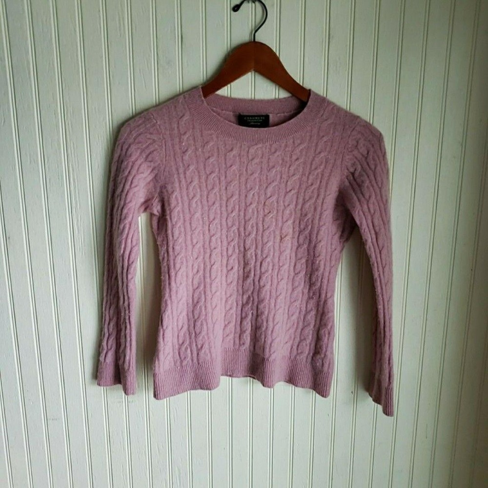 Charter‎ Club Sweater Womens Medium Pink Cable Knit Cashmere Crew Neck
